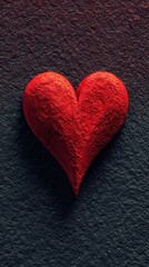 A textured red heart carved from stone, symbolizing strong love and passion on a dark background.