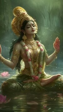 Hindu goddess Parvati depicted in traditional attire with divine expression and symbolic elements