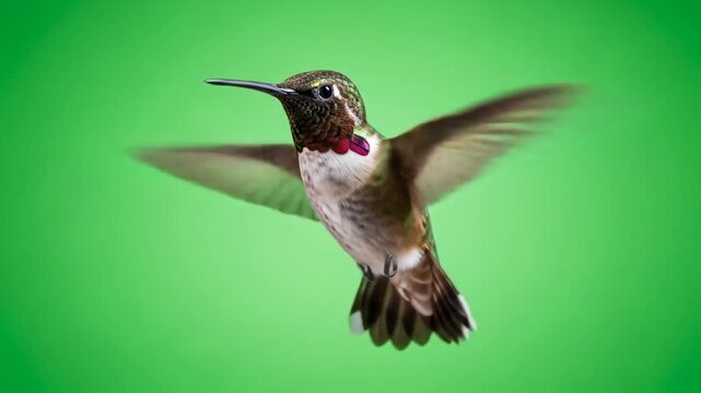 Hummingbird Hovering on Green Screen Background