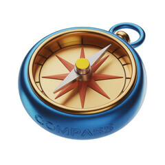 Antique brass and blue compass isolated on transparent background