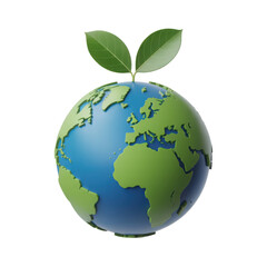 Green earth with sprouting leaves isolated on transparent background
