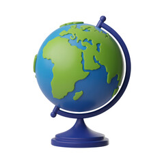 Stylized globe showing continents and oceans isolated on transparent background