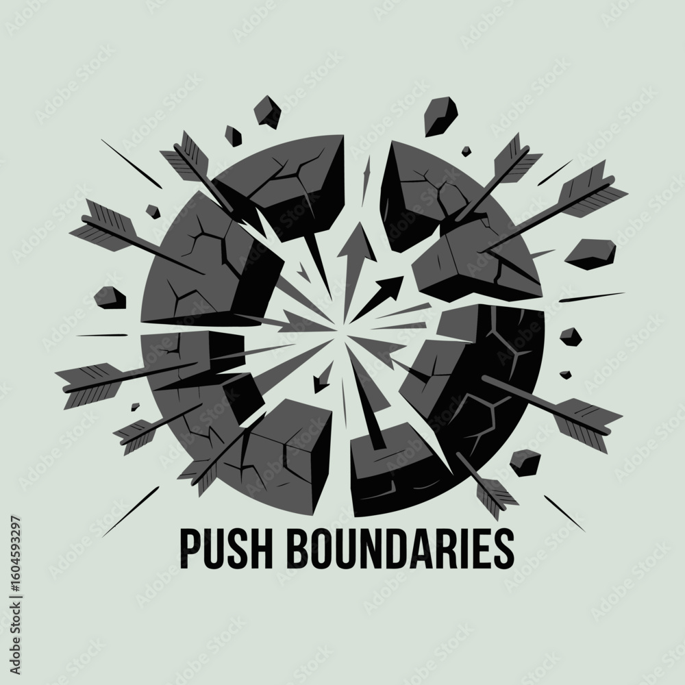 Poster breaking through limits a powerful visual metaphor of arrows shattering a circular barrier inspiring