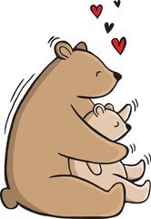 Fototapeta premium Bear mom and baby, cartoon style, mothers day illustration, cute animal