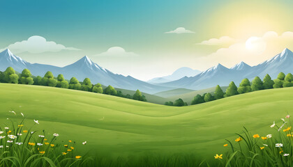 summer landscape with mountains and green grass