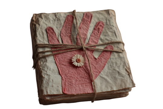 Hand wrapped with string on textured paper in dreamcore aesthetic style