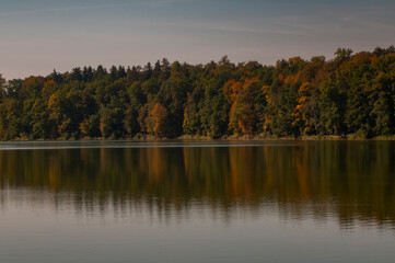 beautiful landscape with lake and autumn trees