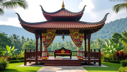 Obraz premium Minangkabau-inspired pelamin with horn-shaped roof design
