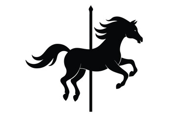 Elegant Carousel Horse Silhouette Isolated on White Background Classic Amusement Park Ride Detailed Vector Graphic Whimsical Fairground Attraction Design Element