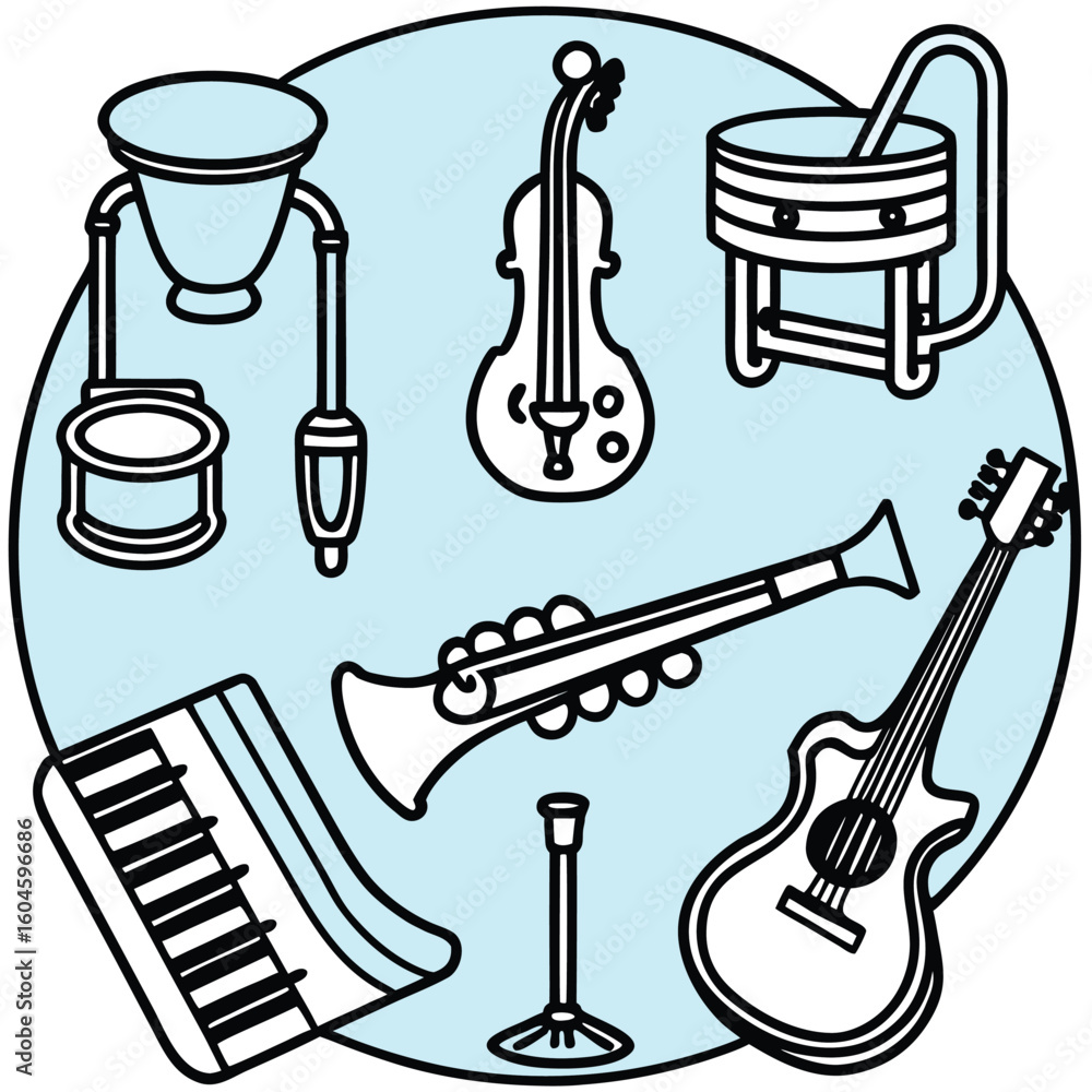 Poster 3d render of musical instruments vector design with various instruments
