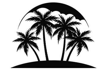 Black Silhouette of Palm Trees Under an Arch on a Small Island Illustration