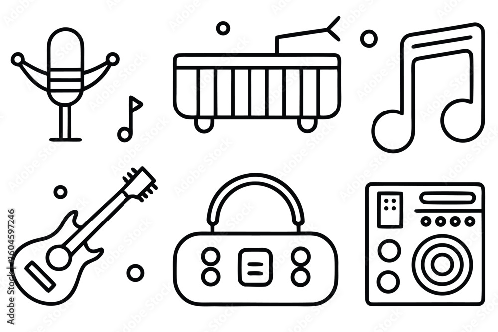 Poster clean and minimalist icon set design with simple shapes and bold colors