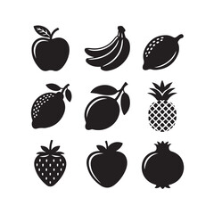 Minimalist Vector Collection of Apple, Pineapple, Watermelon & Citrus Silhouettes