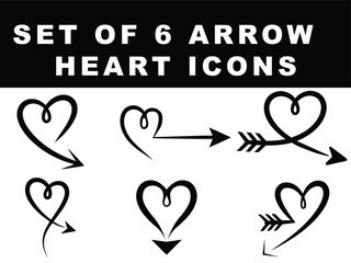 Six heart arrow icons showcase love and direction, a perfect graphic resource for design projects and creative endeavors.
