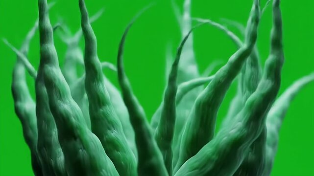 Abstract organic green tentacles swaying on a greenscreen background