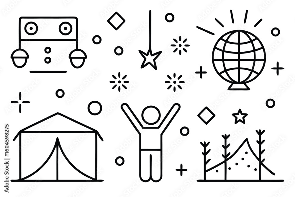 Aufkleber Minimalist Line Art Icon Grid Abstract Vector Symbols for UI and Design