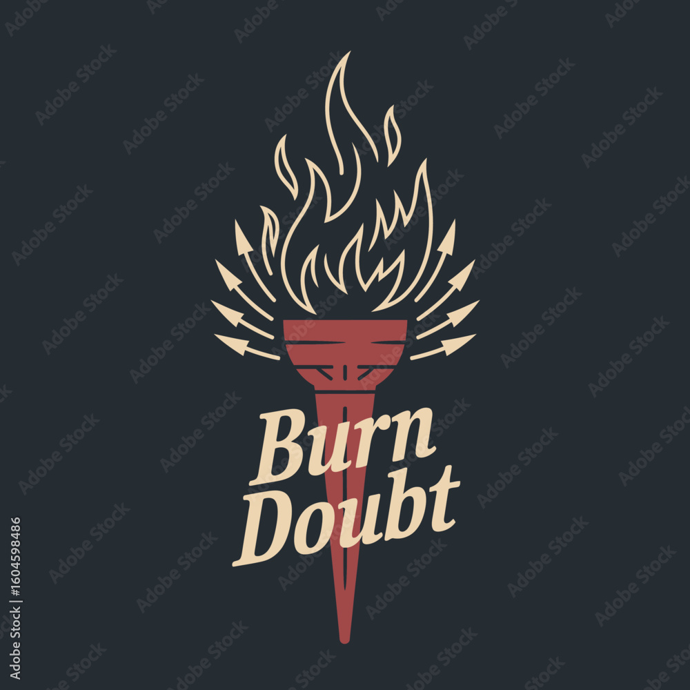 Poster vintage torch with fiery flames and arrows symbolizing progress and overcoming challenges with the i