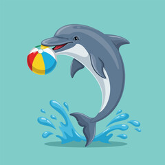 Fototapeta premium Dolphin Playing with Colorful Ball While Jumping Out of Water