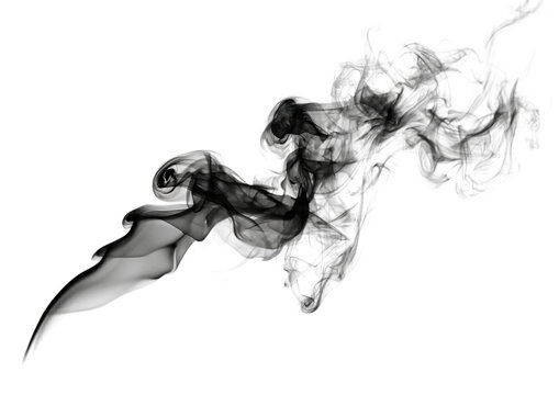 Wispy black smoke trails isolated on transparent background