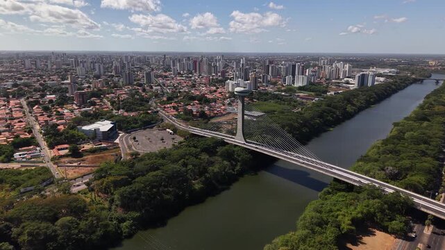 Aerial image of the Cable-stayed Bridge in Piau&iacute;, designed for the celebrations of Teresina's 150th anniversary.