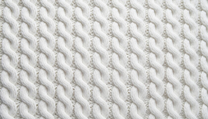 White Cable Knit Wool Pattern. Textile Surface. Close up Texture. Background. Yarn.