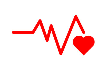 Heartbeat Line with Red Heart Icon for Medical and Health Care Design