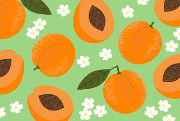 Seamless vector background with apricot illustrations. Ideal for textile prints, wrapping paper, and bright summer designs.