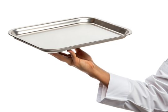   the hand with a tray  isolated on white background PNG, AI GENERATED