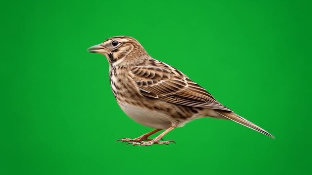 Skylark Bird on Green Screen Background