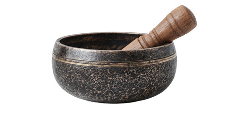 Dark-bronze singing bowl with wooden mallet