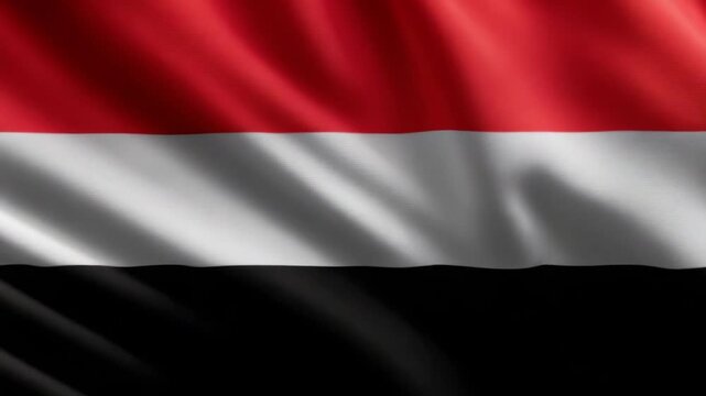 The silk flag of Yemen displays its vibrant colors, with smooth textures and deep hues flowing gracefully across the fabric's surface. - Powered by Adobe