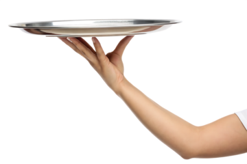   the hand with a tray  isolated on white background PNG, AI GENERATED