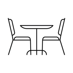 Dining table with two chairs minimal line icon for restaurant, cafe, interior, furniture, seating concept vector illustration.