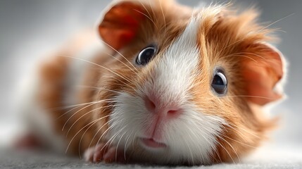 Closeup portrait of a soft furry guinea pig with large eyes whiskers and a friendly expression showcasing the animal s endearing features