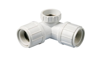 White Plastic Tee Fitting Plumbing Connection Component on transparent Background