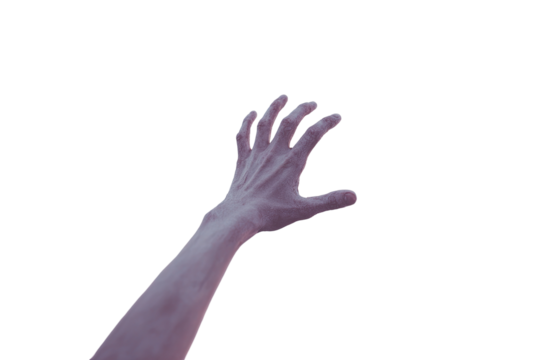 Surreal hand reaching toward the sky in a vintage artistic representation