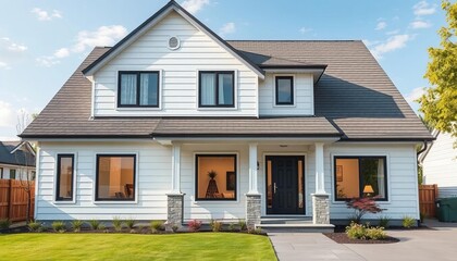 Energy-efficient polystyrene cladding on new home exterior, thermal, fitting