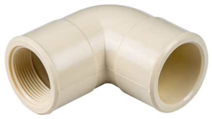 CPVC Pipe Elbow Fitting 90 Degree Female Adapter isolated on a transparent background.