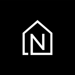 N letter house logo design