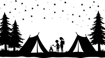Mountain Camping Silhouettes: Adventure Under the Stars"