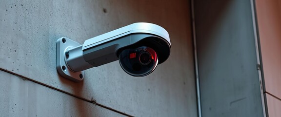 Modern CCTV security camera system on concrete wall, monitoring, dome camera