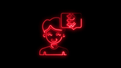 Neon icon of a person thinking about cryptocurrency and bitcoin trading online