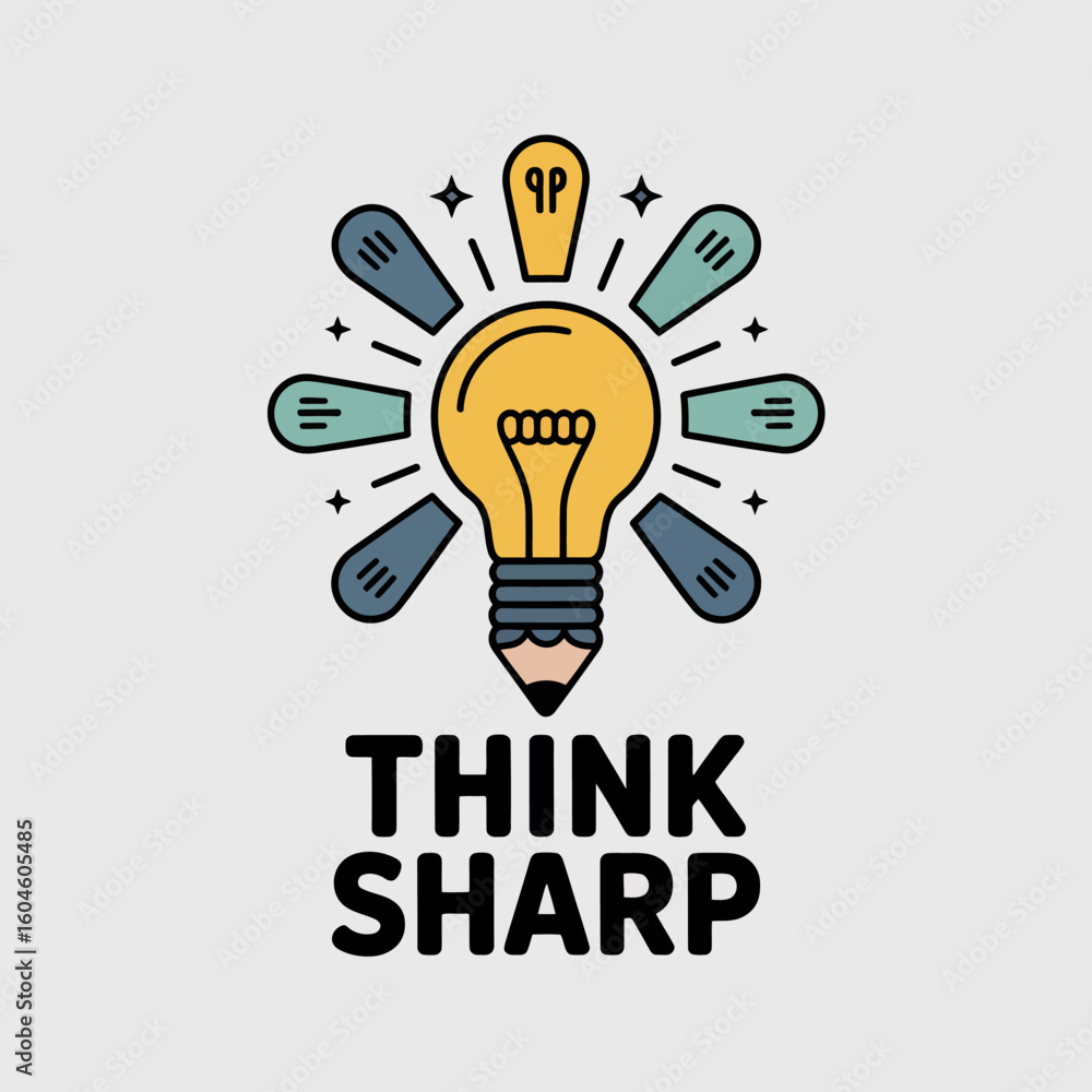 Poster creative lightbulb idea symbol with pencil tip and sparkle rays representing innovation brainstormin