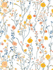 many small flowers on branches on white background, cover