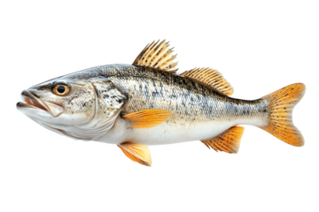 Seabass fish, fresh alive sea bass isolated on white background