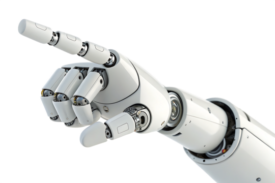  white   cyborg robotic hand pointing his finger  isolated on white background PNG, AI GENERATED