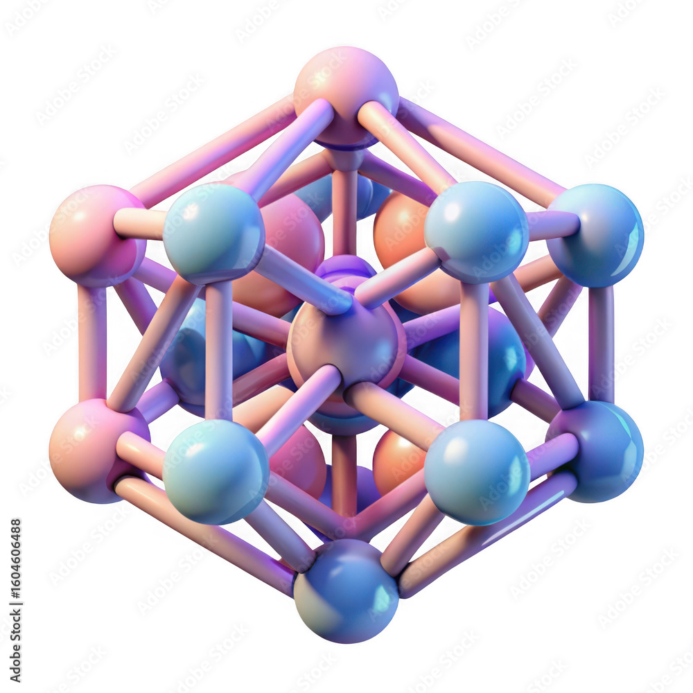 Poster 3d geometric structure with spheres isolated on transparent background