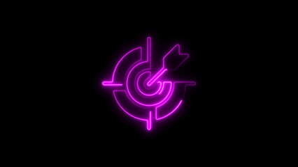 Illuminated neon target with arrow symbolizes precision success and strategic goals