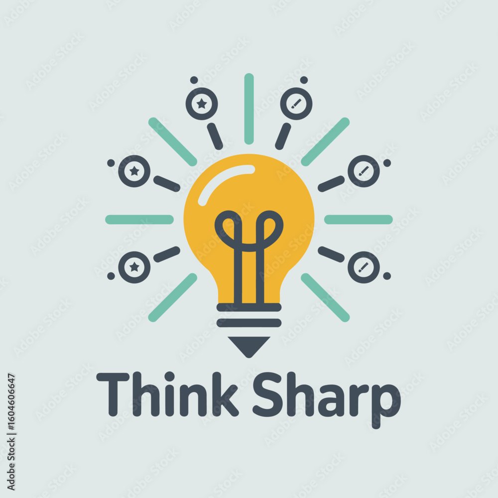 Poster bright idea bulb logo with pencil base and connected nodes symbolizing innovation and sharp thinking