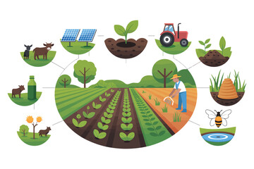 Garden nature set with cartoon fruit, flower, and vegetable plant icons